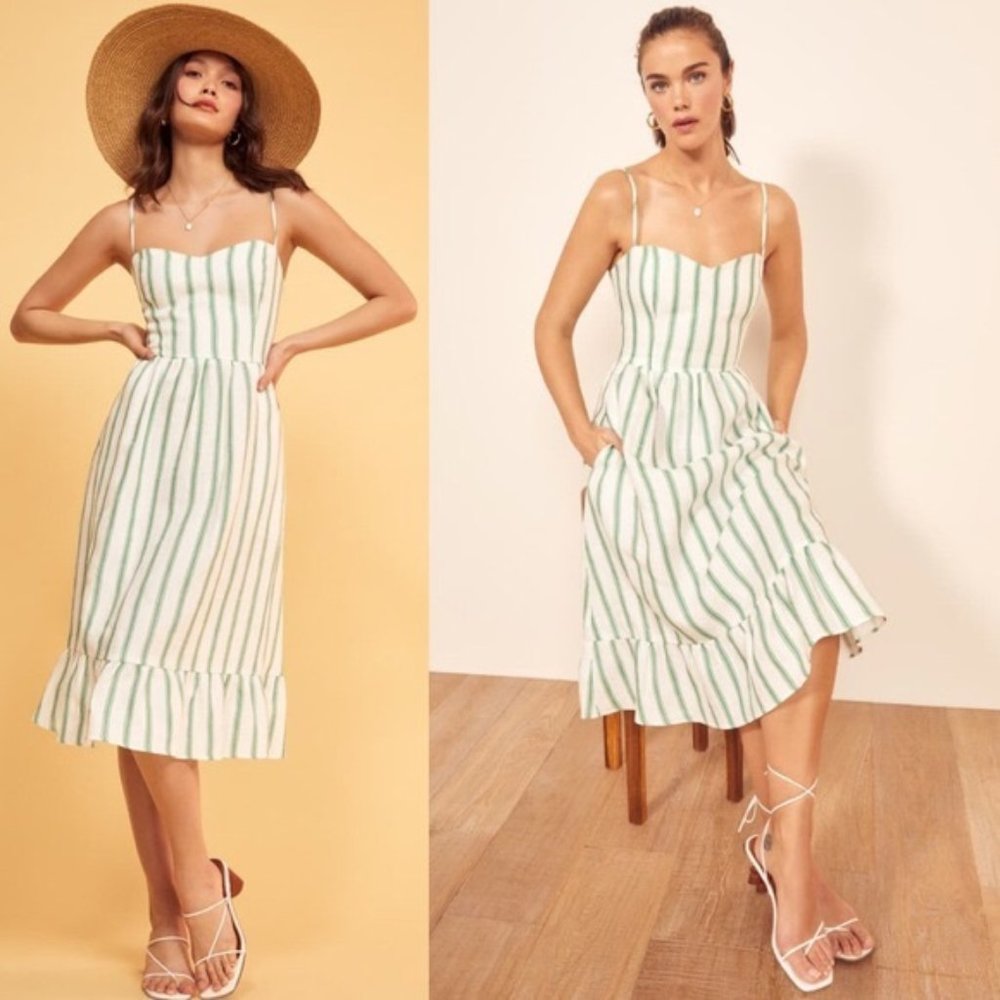 NWT Reformation Eileen Midi Dress Linen Gateau 10 - Picture 2 of 5
